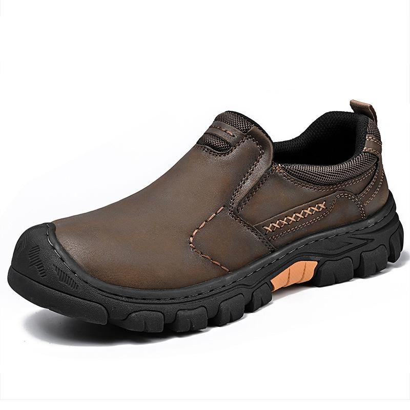 Men's Waterproof Slip On Faux Leather Hiking Shoes for Male Outdoor Non-Slip Walking Sneakers Casual Loafers Work Shoes Comfortable Short Boots