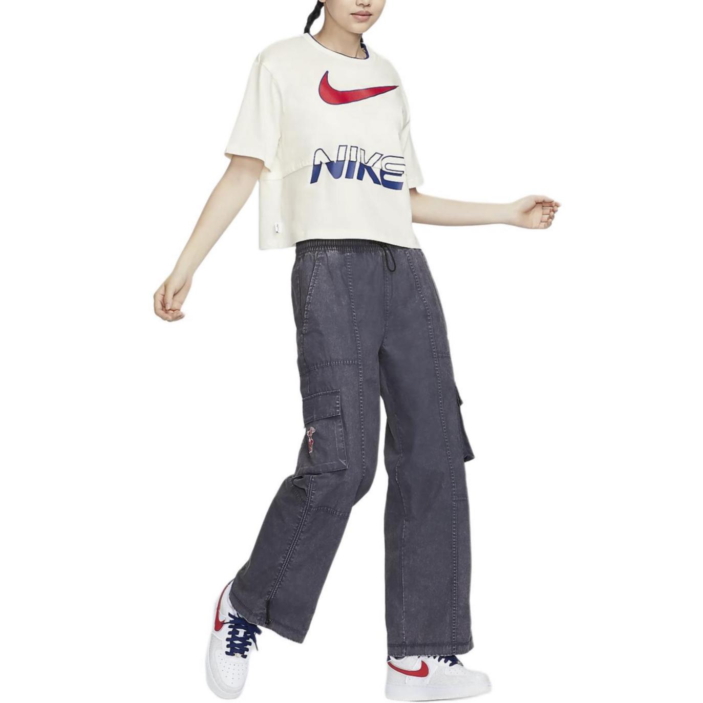 

Nike Спортивная одежда с логотипом, дышащий цветочный пуловер, повседневная футболка с круглым вырезом и коротким рукавом, женская футболка, парусиново-белая HF6291133 L