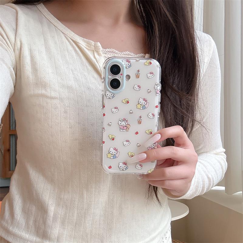 Cartoon Cat Red Apple iPhone 17/16 Pro Max/15 Pro Girly Heart Phone Case