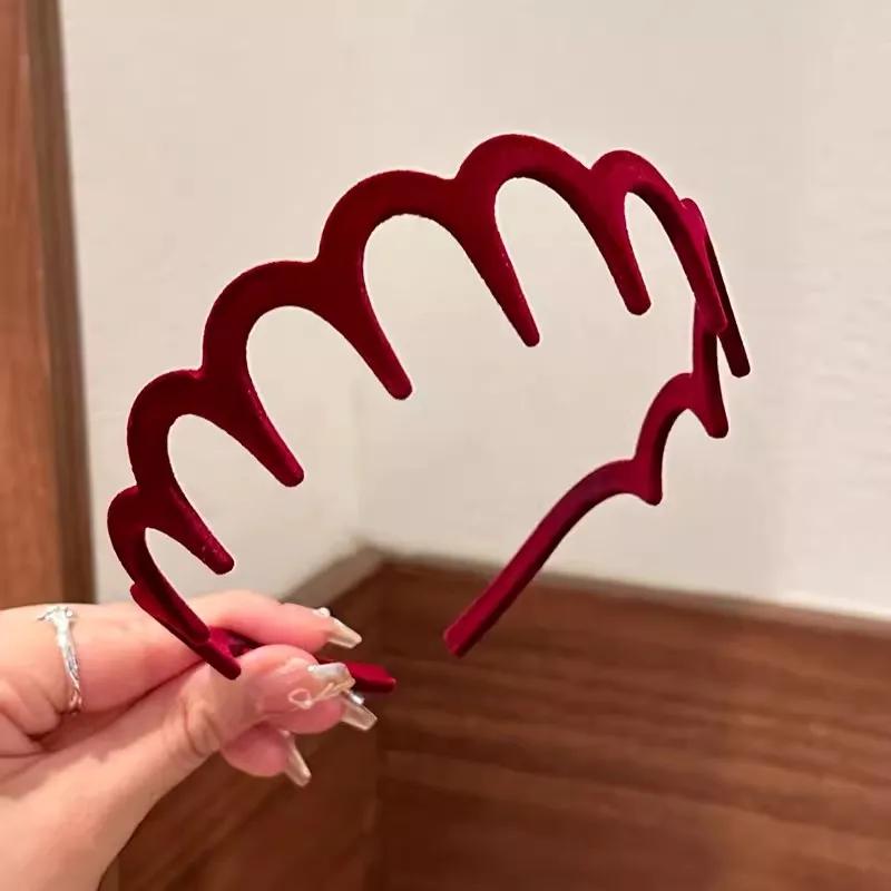 Flocking Plastic Teeth Headbands Fashion Wavy Headband with Combs Non-slip Velvet Hair Bands for Women Girls Hair Accessories
