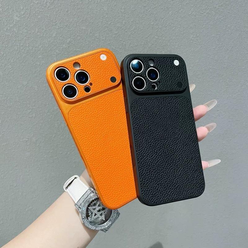 Seconds Change 17 Lychee Pattern, Suitable for iPhone15ProMax Mobile Phone Case Imitation Leather Apple 16 All-inclusive 13 Protective Case 14