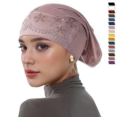 Golden Glitter Caps Muslim Elastic Tie Back Cap Women Sparkling Turban Shiny Rhinestone Inner Hijabs Soft Jersey Undercaps