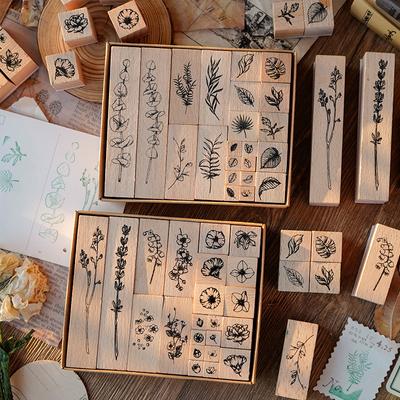 Yoofun Holzstempel-Set mit natürlichen Pflanzen, Blättern und Blumen, für Collagen, Junk Journals, Scrapbooking und Kartenherstellung, Standardstempel, 30 Stück/Set