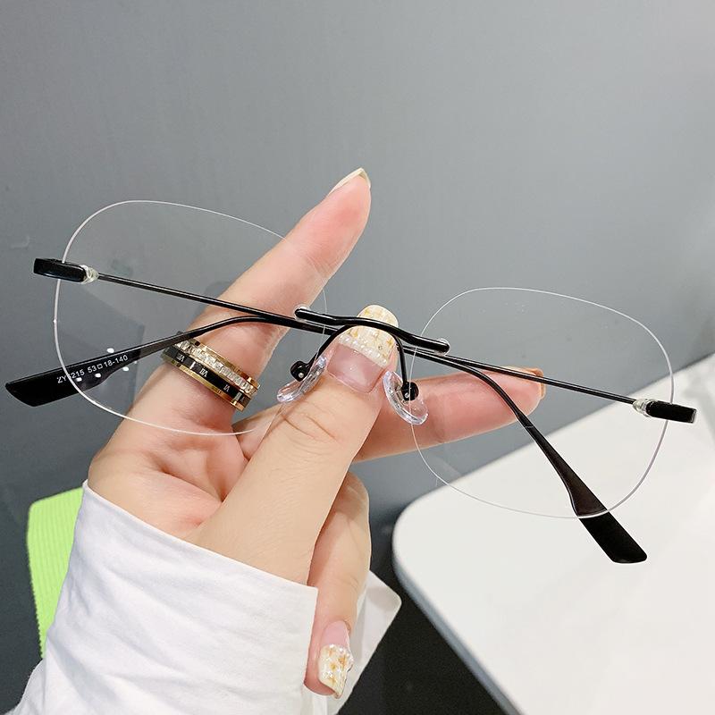 Anti-Blue Flat Glasses For Women, Metal Frameless Polygonal Glasses Frame Can Be Equipped With Myopia Glasses Frame