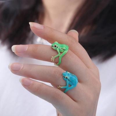 Fashion Weird Green Frog Ring Alloy Enamel Creative Frog Ring Emulational Funny Finger Ring Party