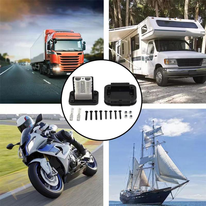 Plug Mounting Panel 50a Plug Panel Base for Anderson Connectors Flush-Mounted Frame with Cover Compatible for Car Boat Rvs