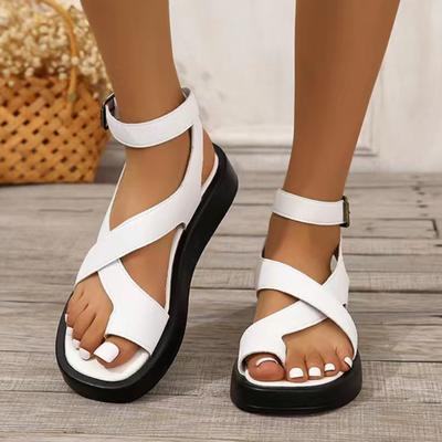 Sandales pour femmes, sandales à boucle à bout rond, sandales décontractées de style romain