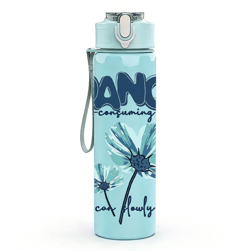 1PC Blue Poppy Dance Quote 750ml Color Plastic Sports Water Bottle Leakproof Flip Straw Lid Suitable for Sports Office Home Use