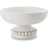 Amyhill Distressed Beaded Wood Pedestal Bowl Decorative Wooden Beaded Bowl Wood Pedestal Bowl Serving Bowl for Farmhouse Kitchen Decor(White)