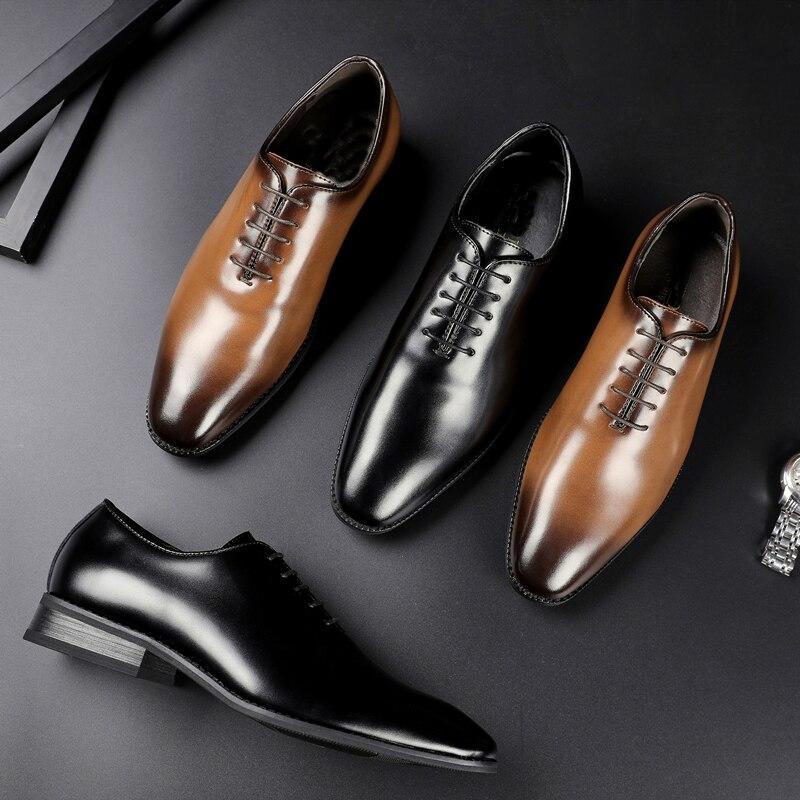 Genuine Leather Men's Dress Shoes Handmade Social Business Wedding Brown Black Luxury Lace Up Formal Oxfords Mens Shoes
