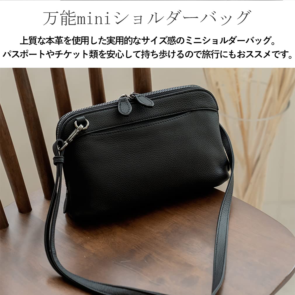 VITAFELICE Genuine Leather Shoulder Pouch with Long Women's Wallet, sib-20009n (Black)