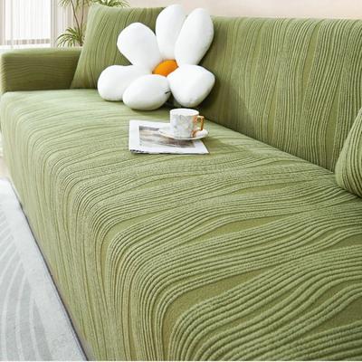 Elastic Wave Striped Jacquard Sofa Cover Solid All Inclusive Dust Cover for Living Room Plush Anti Cat Scratch Sofa Protector