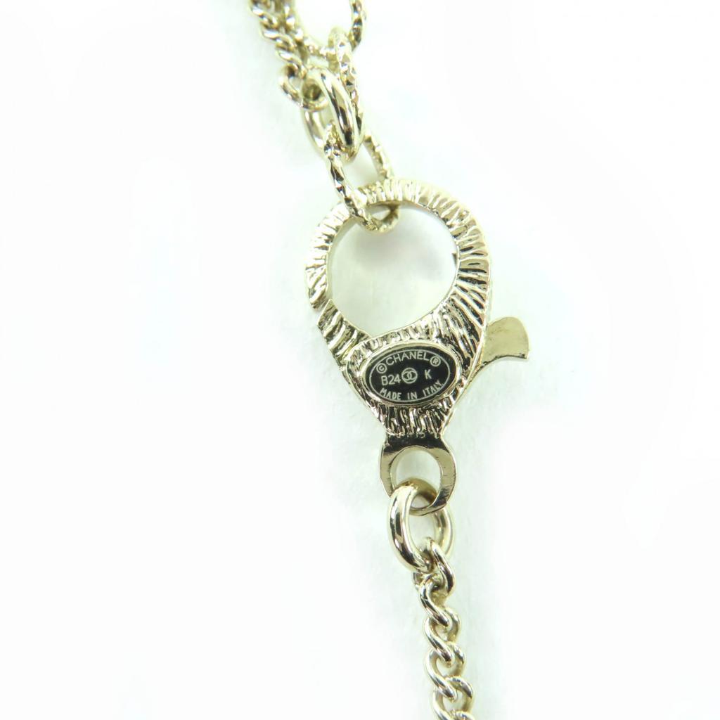Excellent CHANEL Necklace COCO Mark Ribbon Rhinestone Champagne Gold Women B24K Used