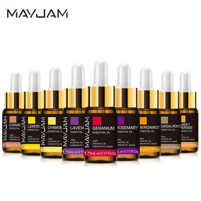 MAYJAM 5ML Olio essenziale puro con contagocce Lavanda Rosmarino Bergamotto Oli di limone per la cura della pelle Deodorante per ambienti Sapone Candele Profumo fai da te