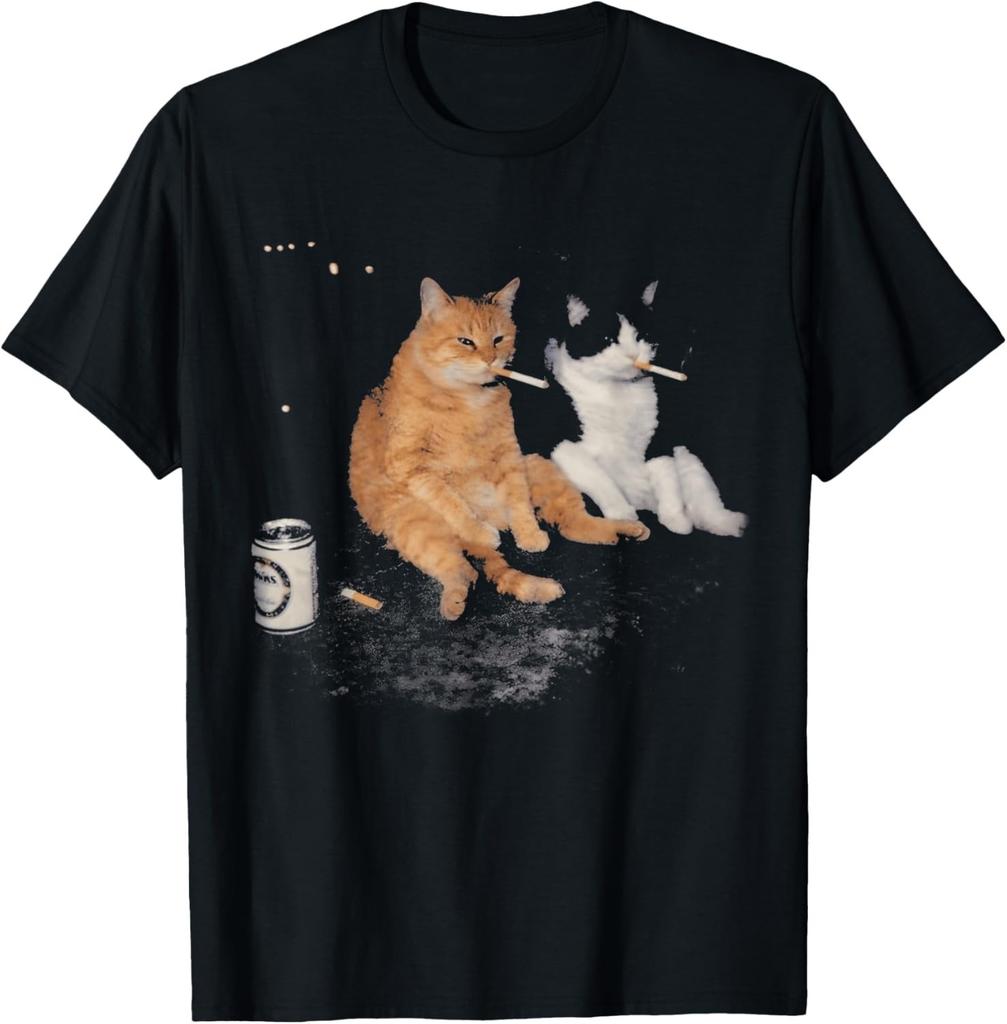 Funny 2 Smoking Cats Drinking Beer Smoking Kitten Cat Meme unisex T-Shirt