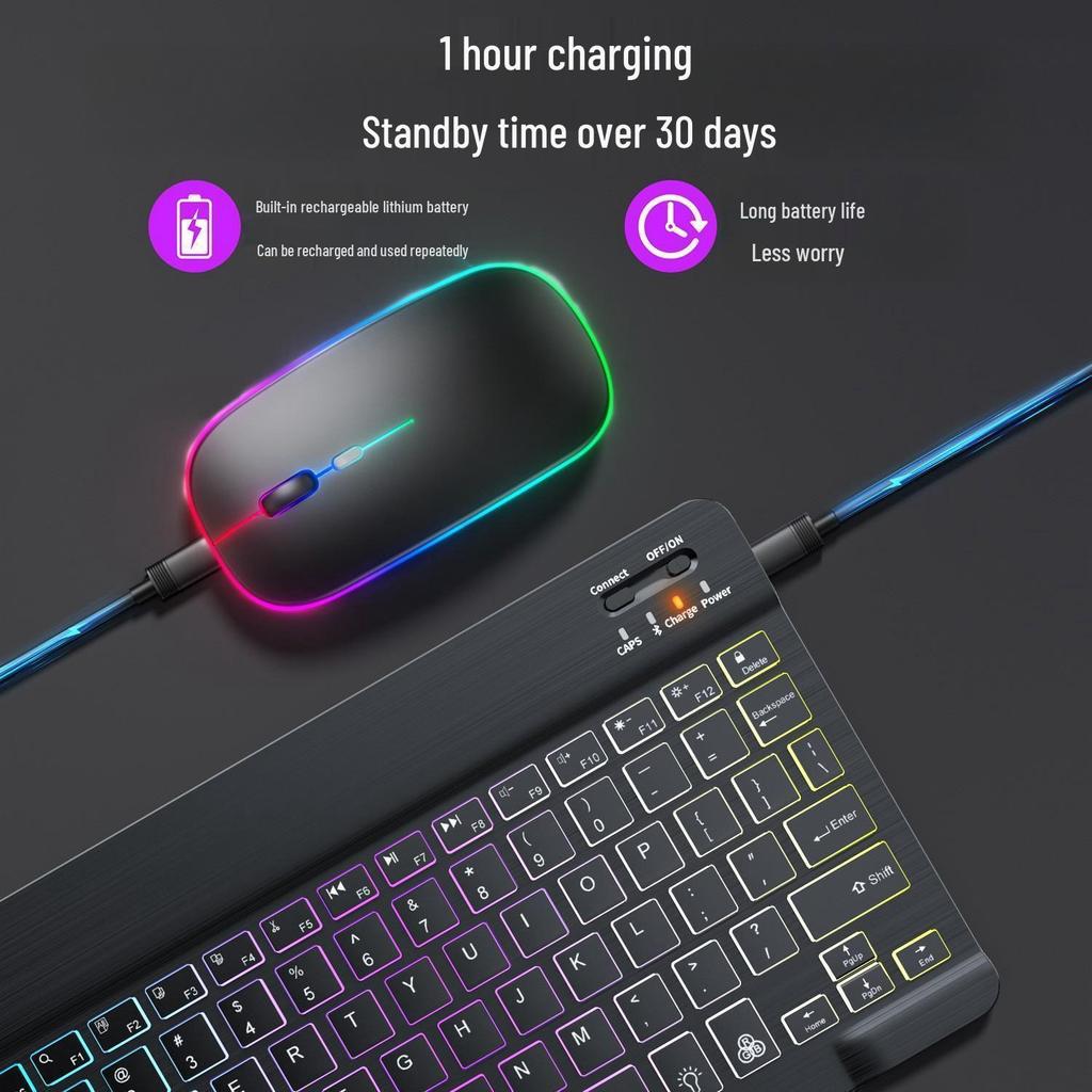 Luminous Wireless Keyboard & Mouse Set for iPad, Silent Bluetooth, Portable, High-Value
