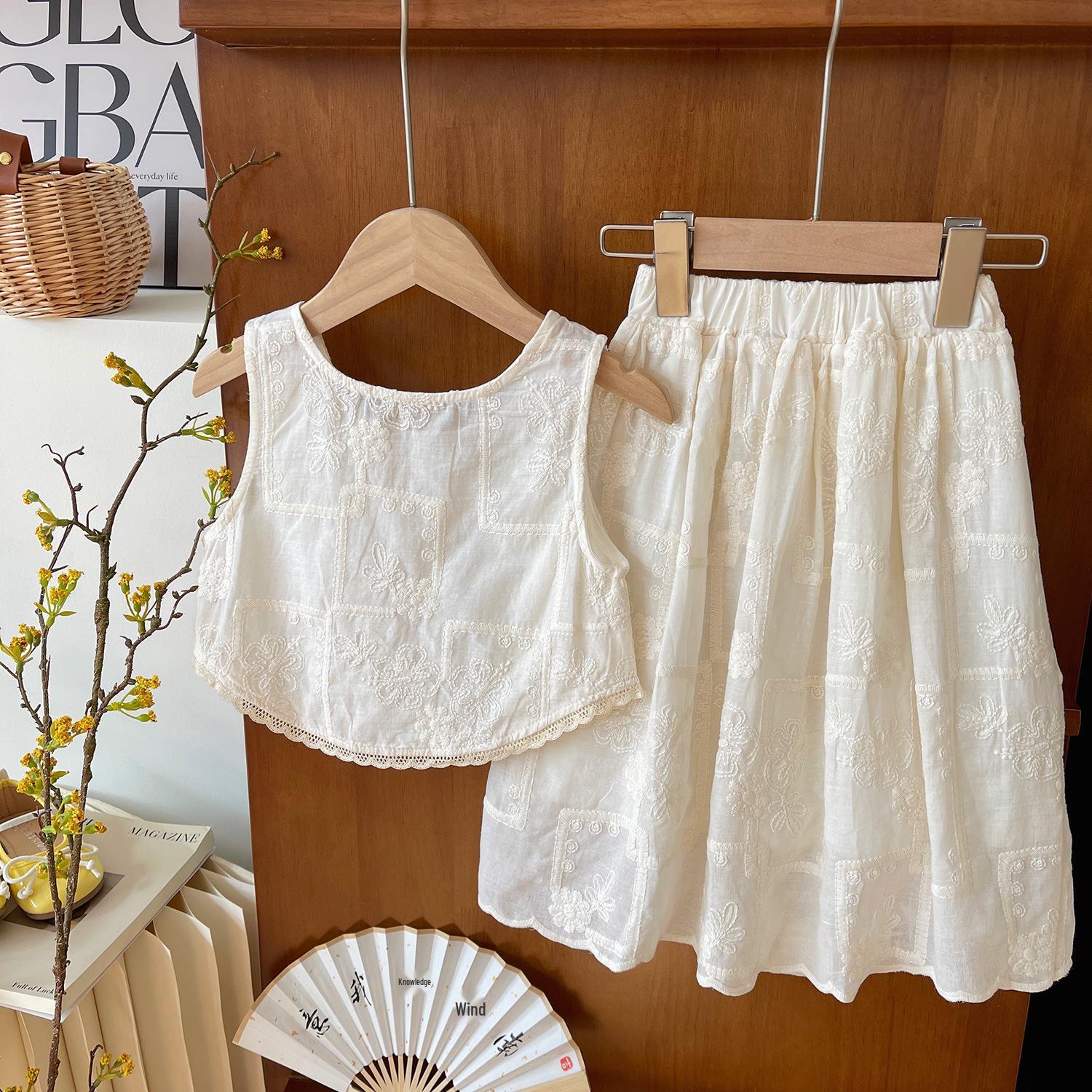 New Summer 2026 Baby Girls Lace Sleeveless Top & A-line Skirt Set 150cm