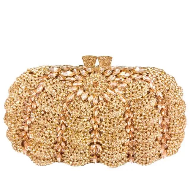 

Boutique De FGG Red Ruby Pumpkin Crystal Clutch Women Evening Bags Hollow Out Wedding Purses and Handbags Bridal Minaudiere Bag Mini