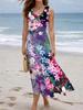 Women's Dress Fashion Floral Print Sleeveless Design Dresses Summer Outdoor Beach Vacation Ankle Long Women's Dress