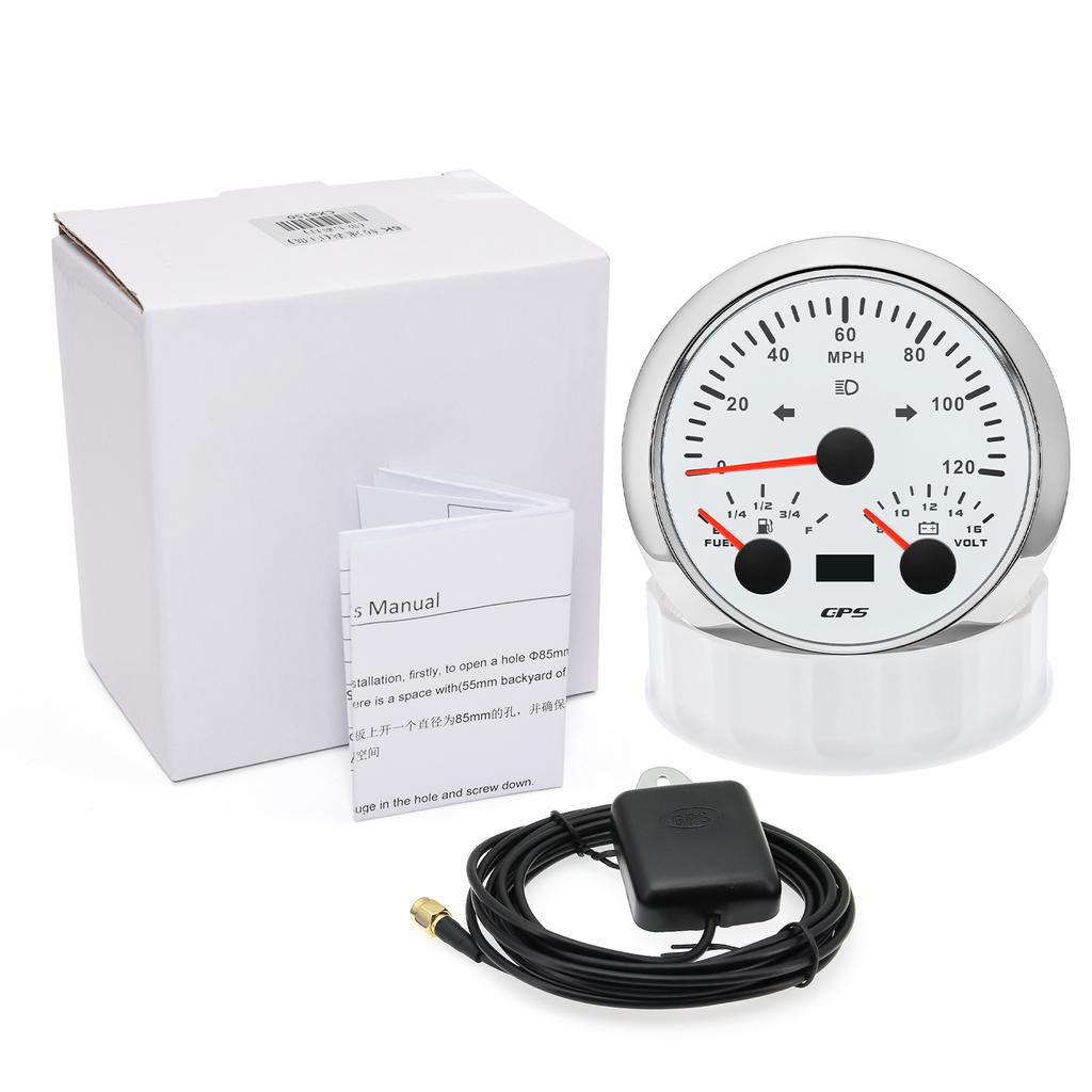 85MM GPS Speedometer with Turn Signal Light 3 IN 1 Car Digital Voltmeter Waterproof Oil Gauge 7 Color Backlight for Boat Marine