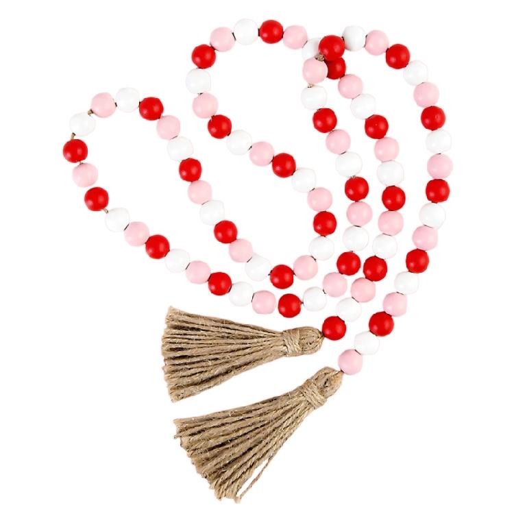 

Long Wood Bead Strands With Tassels 58Inch Bead Decoration Wreath Perfect For Valentines Mother Day Decorations