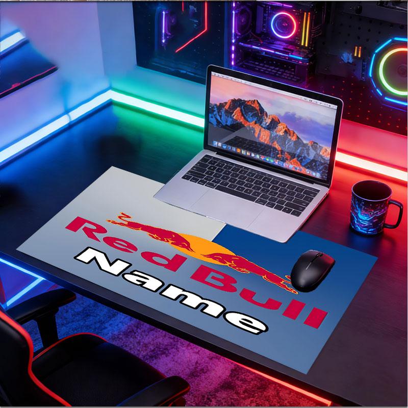 Custom Name Personalized Red Bull Racing Pattern Mousepad, Laptop PC Desk Mat, Decorative Desk Mat for Home Keyboard Pad Gift