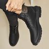 New Italian Mens Handmade Genuine Leather Boots Outdoor Antiskid Motorcycle Boot Fashion Thick Bottom Lace-Up Boot Walking Shoes