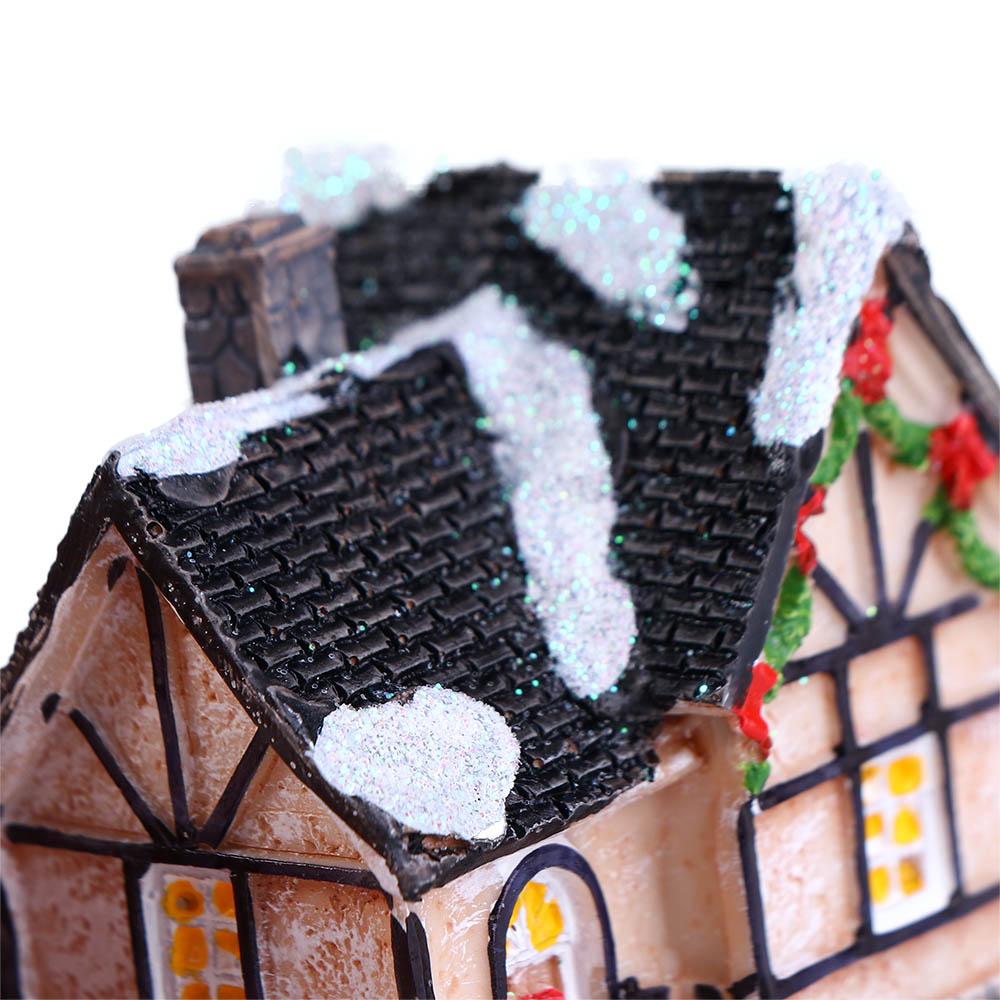 Neujahrs Feengarten Miniaturen Figur Leuchtendes Kunstharz Handwerk Ornament LED-Licht Weihnachtsdekoration Dorfhaus