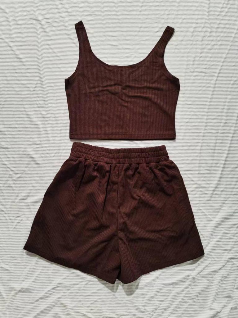 2025 Summer Women's Knitted Sleeveless Casual Solid Color Set