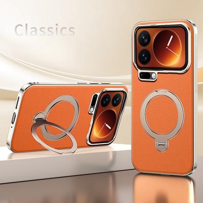 Galvaniserat Läder Magnetiskt Fodral för iPhone 17 Pro Max 16 15 14 13 För Magsafe 360 Roterande Stöd Stötsäkert Matt Baksida
