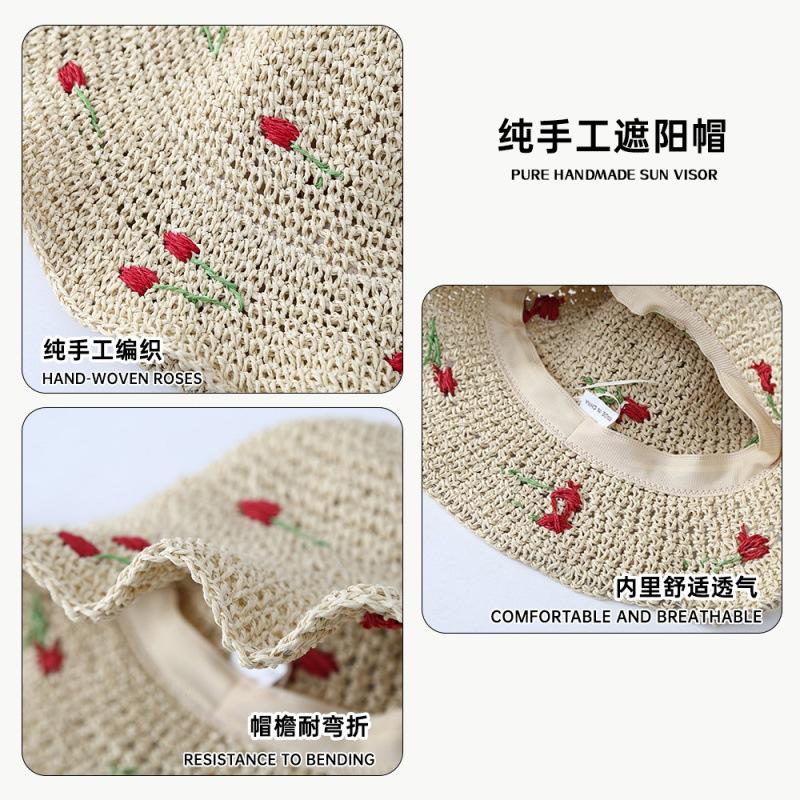 Cute Cherry Straw Fisherman's Hat Children Summer Sun Protection Seaside Vacation Beach Big Brim Sun Hat