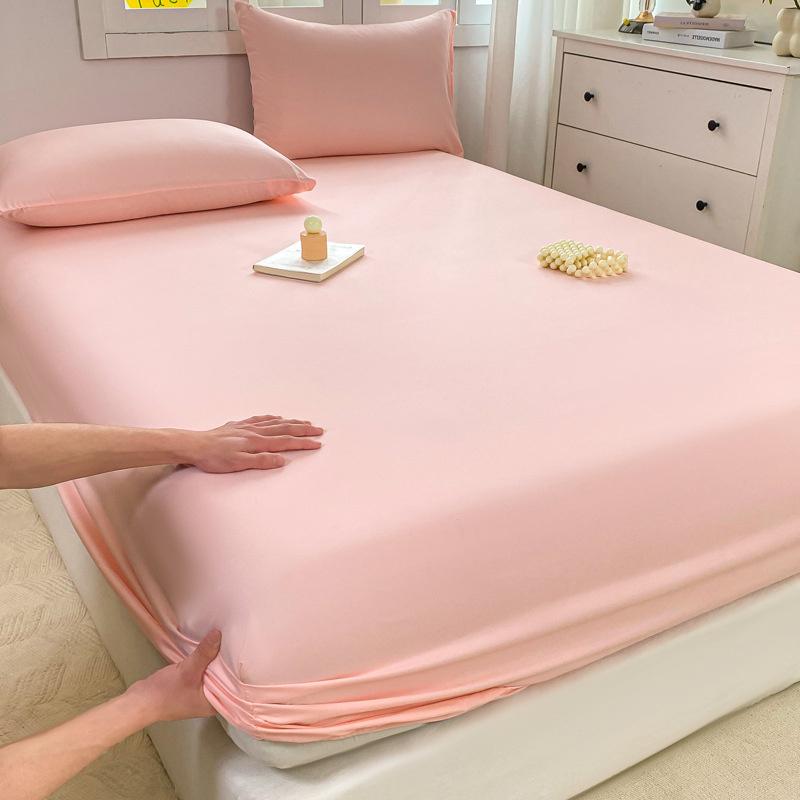 Fitted Bed Sheet with Elastic Band Solid Color Soft Mattress Cover for Single Double King Queen Skin-friendly Bed Cover Bed 120/150/180/200x220cm