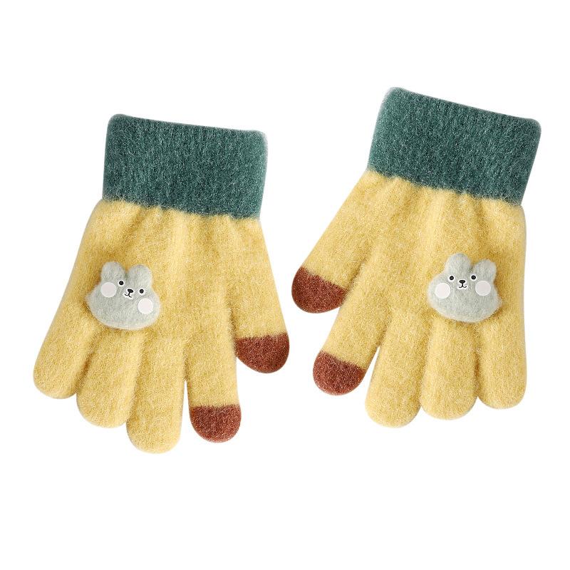 Winter Plus Velvet Children's Warm Gloves Thickened Five finger Baby Cold Yarn Cute Gloves for Girls Thickened Gloves