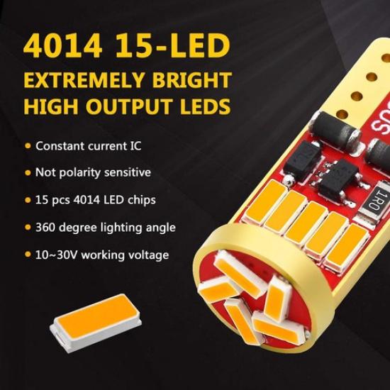 194 Amber Yellow LED Bulbs Super Bright Miniature 168 12961 12396 T10 WY5W Wedge