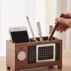 Multifunctional Wooden Desktop Organizer - Calendar & Pen Pencil Holder for Home Office