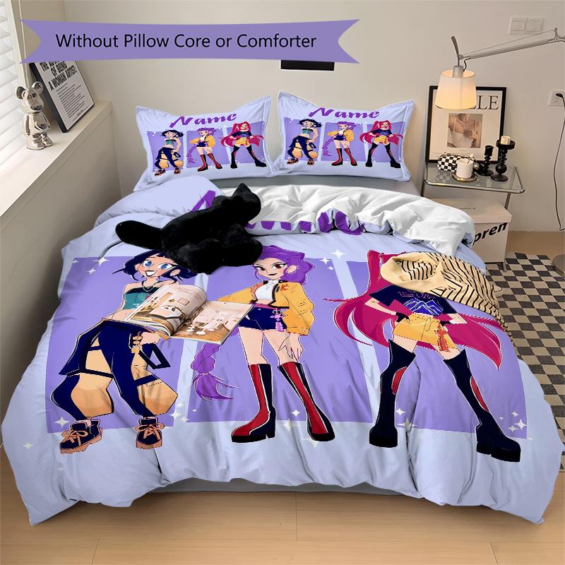 Custom Name Huntrix Name Bedding 3 Piece Set HD Print Duvet Cover Pillowcases for Teens Adult Bedroom Decoration