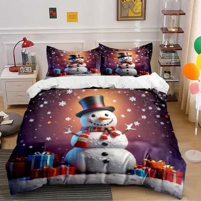 Snowman with Gifts and Scarf Bedding Duvet Cover Set  (1*Duvet Cover 2*Pillowcases, Without Duvet Insert)