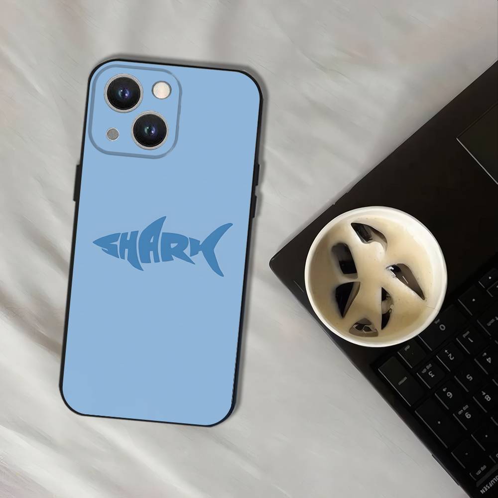 Cute Cartoon Blue Shark Phone Case For iPhone 17,16,15,14,13,12,11,Pro,XS,Max,XR,Plus,E,SE4,Mini Black Soft Cover
