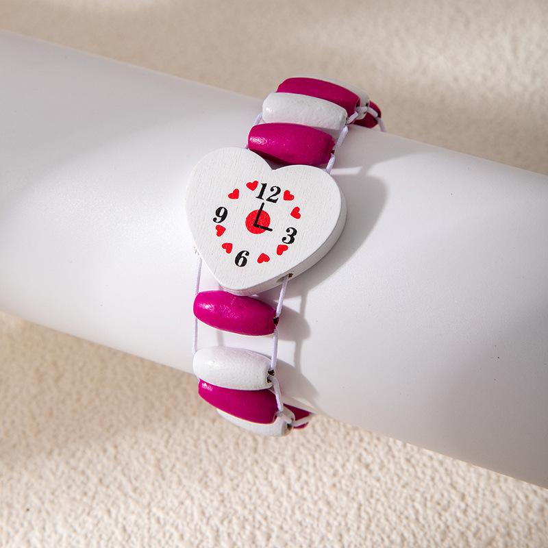 Детские украшения Цветной деревянный браслет в форме часов Милый милый мультяшный деревянный браслет-сердечко
