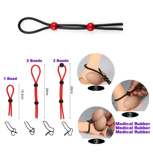 Adjustable Penis Ring Rope BeadsSpermlock Ring Assist Erection Silicone Ejaculation Delay Cock Scrotum Ring Man Lasting Cockring