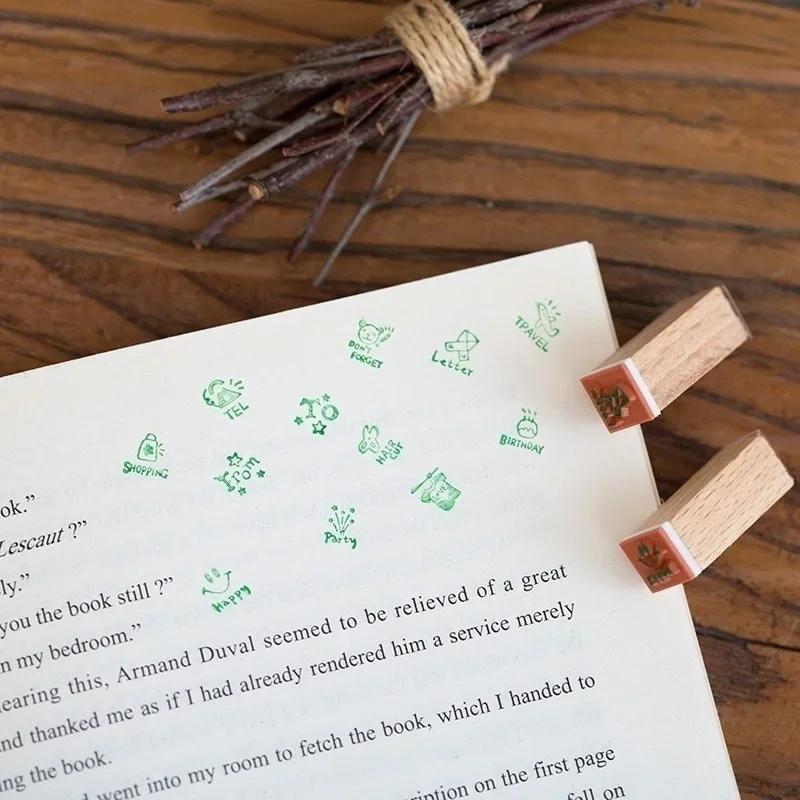 12pcs/Set Vintage Weather Diary Stamps DIY Wooden Assorted Stamps for Scrapbooking Stationery School Supplies