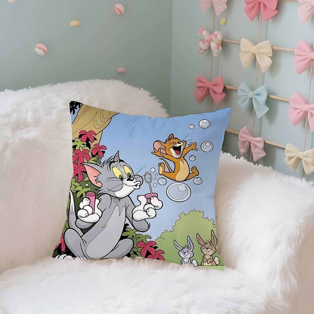 Cartoon TToms And JJerrys Case Plush Fabric Soft Pillowcase Double Sided Print Cushion Cover Household Gifts