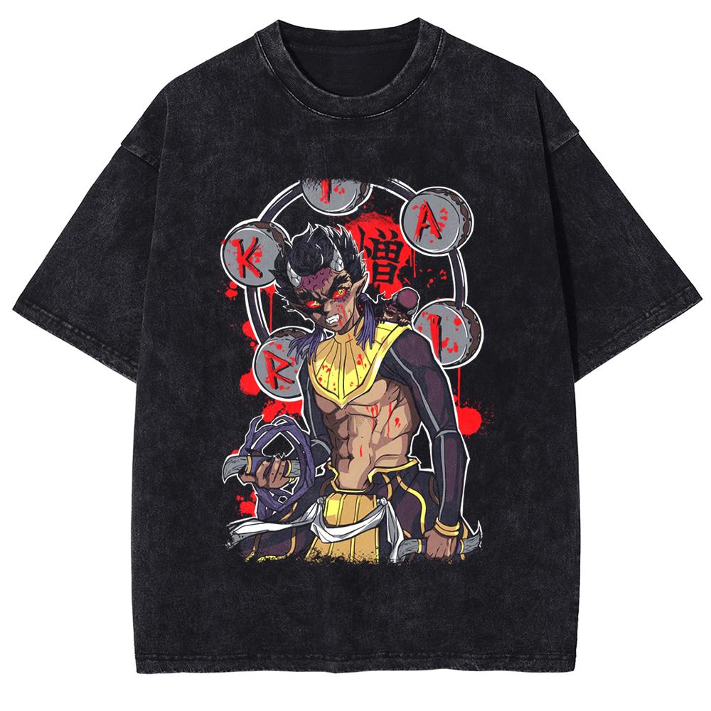 Anime Demon Slayer Tokitou Muichirou Graphic Washed Tee Men Casual Loose Tshirts Manga Cotton T Shirt Harajuku Male T-shirt