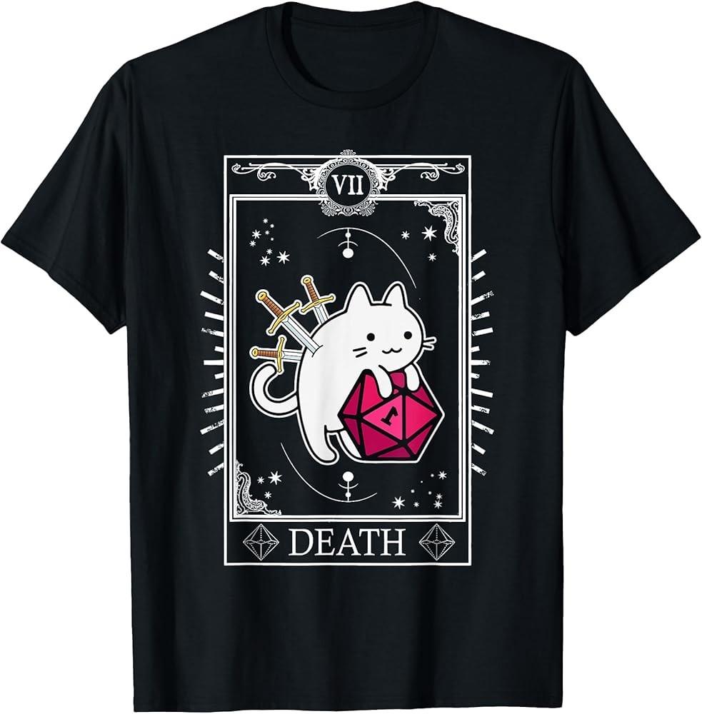 Funny Dungeon Tarot Card Cat Dice D20 T-Shirt Unisex T-Shirt XXXL