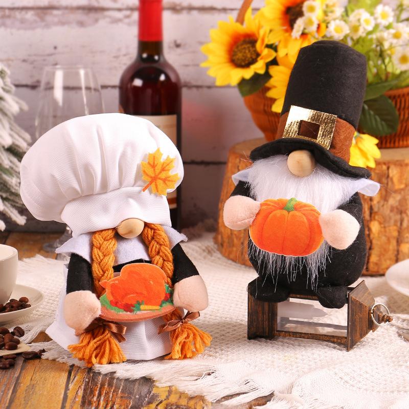 Autumn Thanksgiving Doll Holding Pumpkin Faceless Doll Chef Hat Doll Harvest Festival Decorations