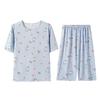 Korean New Short-sleeved Cropped Pants Homewear Suit Summer Thin Pajamas Women's Simple Casual Style Can Be Worn Outside