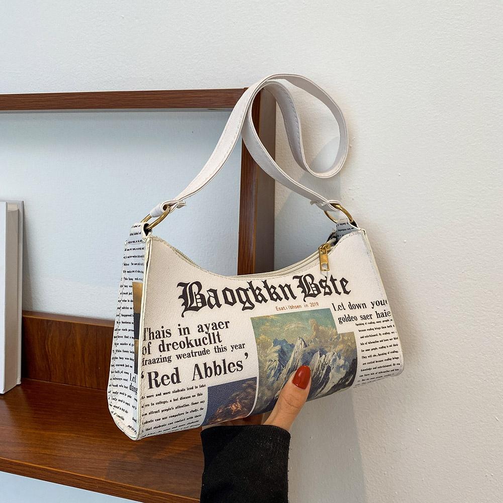 Women Messenger Bag Chain Shoulder Bag Personality Fashion Small Square Newspaper Printing Leather Handbags MIT