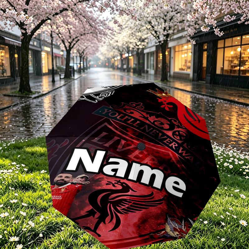 Custom Name Personalized Liverpool F.C Print Umbrella, Auto Open Close, 8‑Rib Sturdy Frame, Commute Camping Hiking Use, Birthday Gift