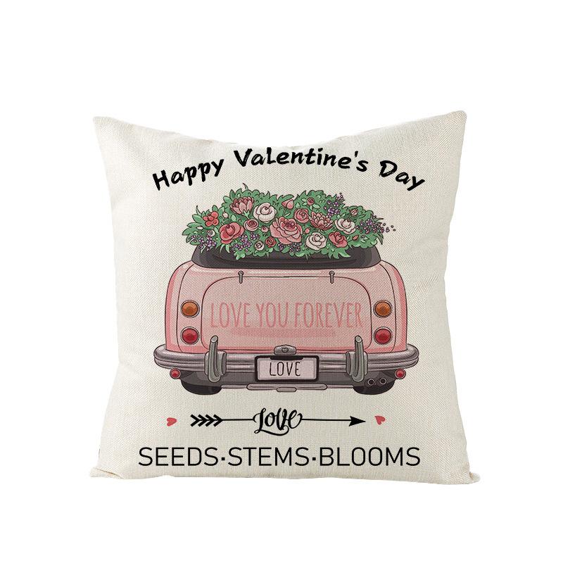 Valentine's Day Pillowcase Linen Print Home Living Room Sofa Cushion Cover Bedroom Bedside Pillowcase