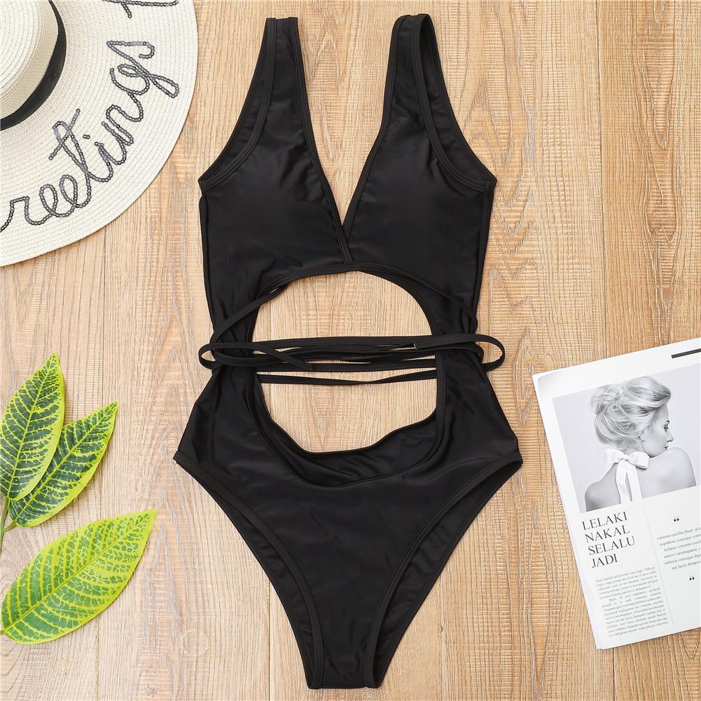 Dámské plavky Jednobarevné Stahovací šňůrka na zádech Kravata Sexy Vystřihovánka Tanga Jednodílné Plavky Bikiny Plážové oblečení Plavky